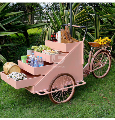 Carrito de comida al aire libre con materia prima de soja y bicicleta de carga eléctrica de tres ruedas
