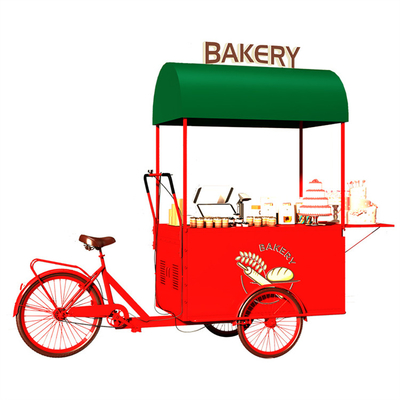 Triciclo de exhibición de pasteles de comida perfecto para venta de alimentos personalizados y entrega de helados