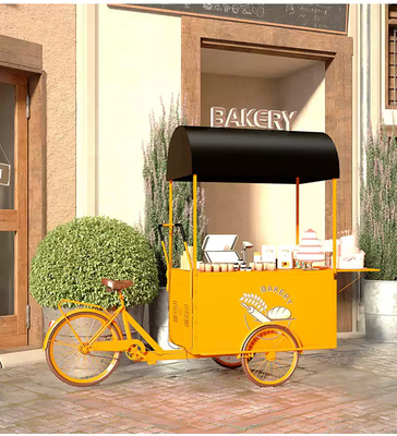 Triciclo de exhibición de pasteles de comida perfecto para venta de alimentos personalizados y entrega de helados