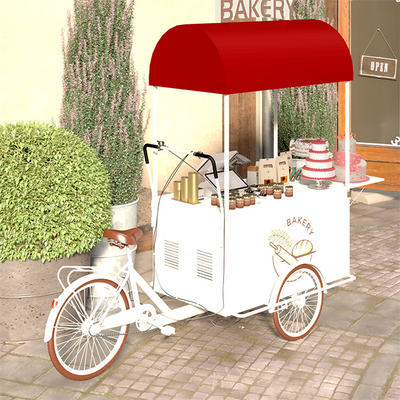 Triciclo de exhibición de pasteles de comida perfecto para venta de alimentos personalizados y entrega de helados