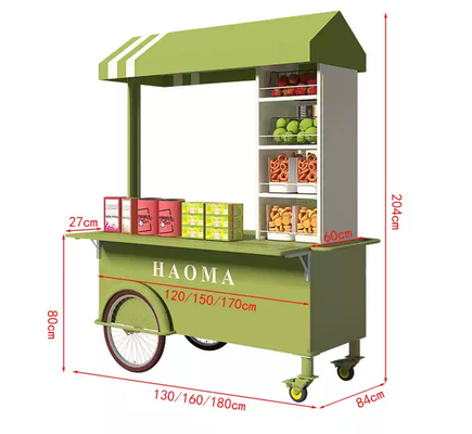 Colores muy personalizados Mini mano empuja la calle Snack Vending Carroleta de comida rápida Stand Cart con gran capacidad de almacenamiento