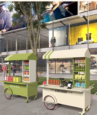 Colores muy personalizados Mini mano empuja la calle Snack Vending Carroleta de comida rápida Stand Cart con gran capacidad de almacenamiento