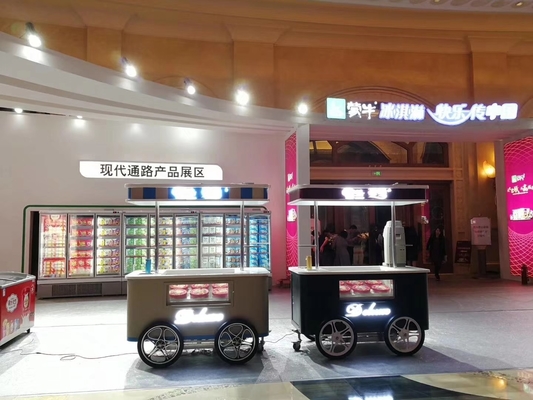 Carro de helados móvil con ruedas para la venta