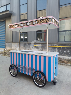 Carro de empuje manual de helados italiano móvil con congelador de exhibición Carro de soporte de helados
