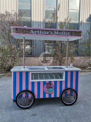 Carro de empuje manual de helados italiano móvil con congelador de exhibición Carro de soporte de helados