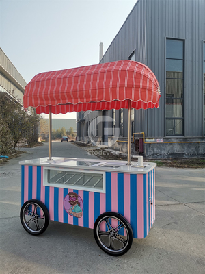 Carro de empuje manual de helados italiano móvil con congelador de exhibición Carro de soporte de helados