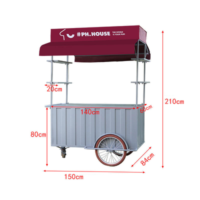Comida rápida Triciclo de motocicleta de helados Carrito de bicicleta para la venta