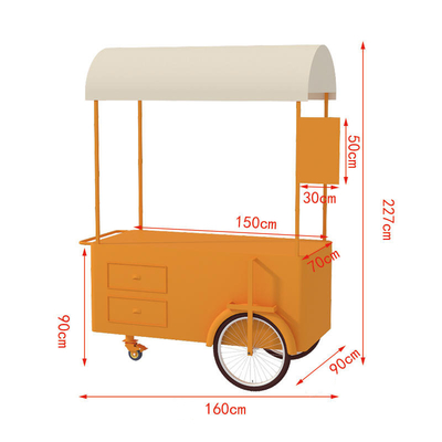 Venta caliente Café aperitivo Carrito de alimentos Bicicleta de helado con display congelador para comida callejera