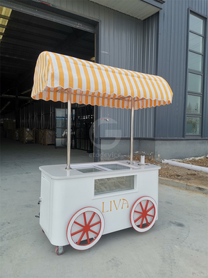 Popular exhibición de helados al aire libre empujar carro con congelador escaparate precio de fábrica para la venta