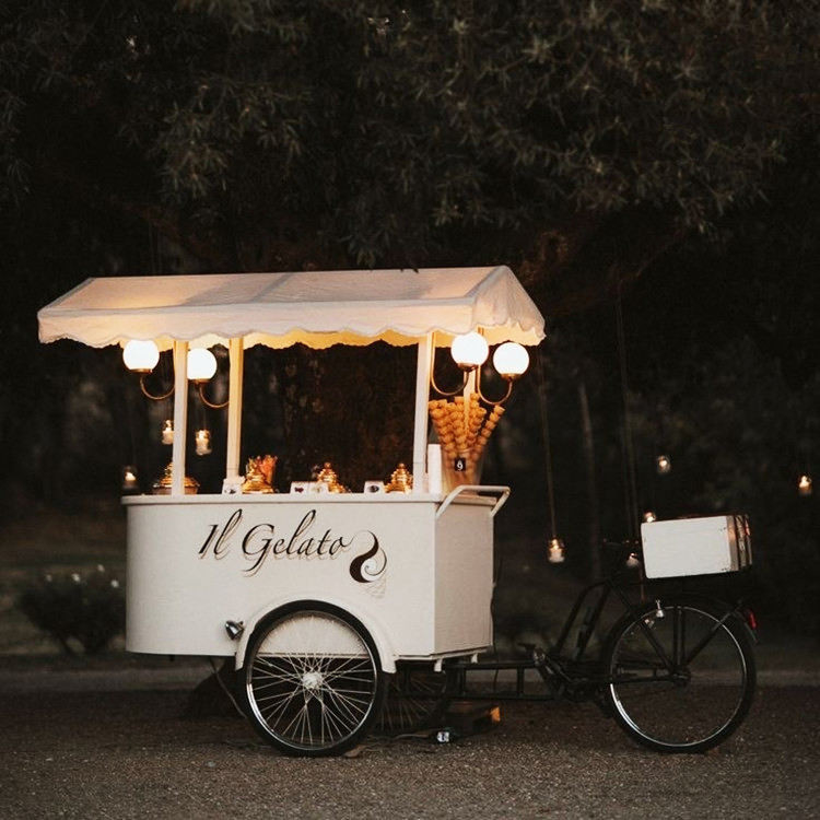 Transporte marítimo Tamaño personalizado para carritos de venta en la calle Carritos de comida Bicicleta de café