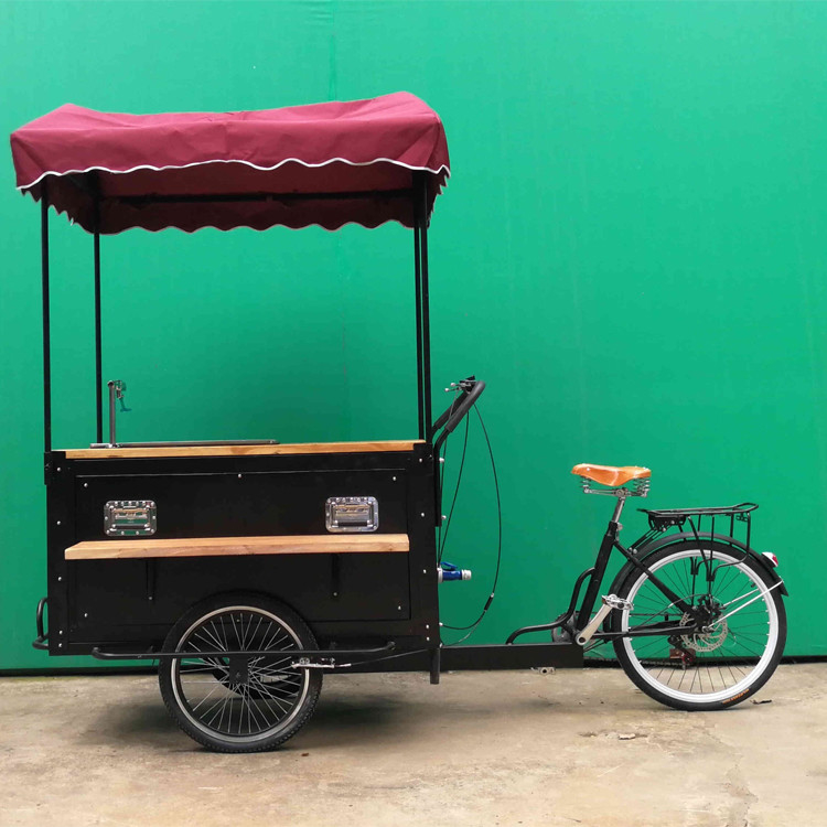 Remolque de carro de café de acero inoxidable para bicicleta al aire libre y triciclo de venta callejera