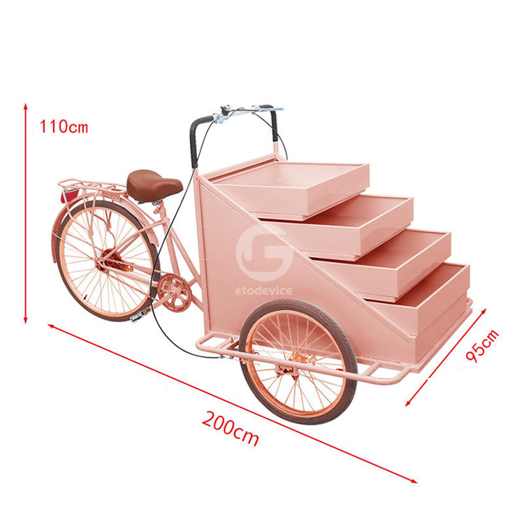 Carrito de comida al aire libre con materia prima de soja y bicicleta de carga eléctrica de tres ruedas