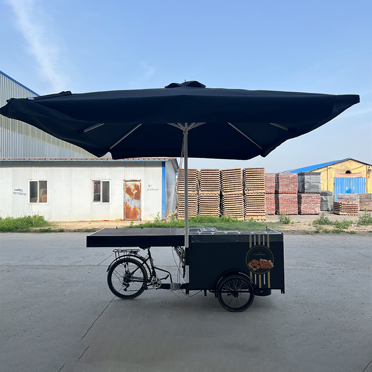 220V/110V Carro de tres ruedas OEM Café plegable calle triciclo gofres crepe Cargo Bike