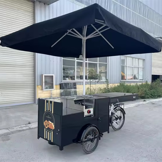 Triciclo de bebidas eléctricas móviles de color personalizado para venta de comida rápida y carrito de café