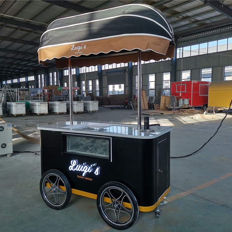 Gelato Italiano Bicicleta Carrito de helados móvil Push Popsicle Vitrina congeladores Carrito de venta para la venta al aire libre
