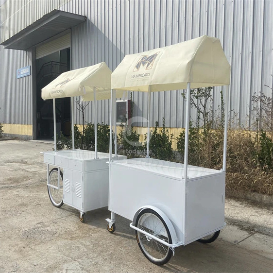 3 ruedas Cargo Bicicleta Distribución de alimentos en la calle Bicicleta Crepe Remolque de alta calidad helado Café Carro de empuje