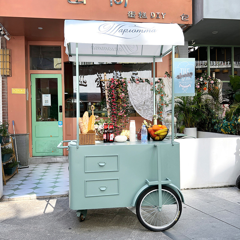 China Proveedor Colorido carrito de comida móvil de la calle de alta calidad camión de comida rápida de venta caliente de comida remolque de café carro de bicicleta