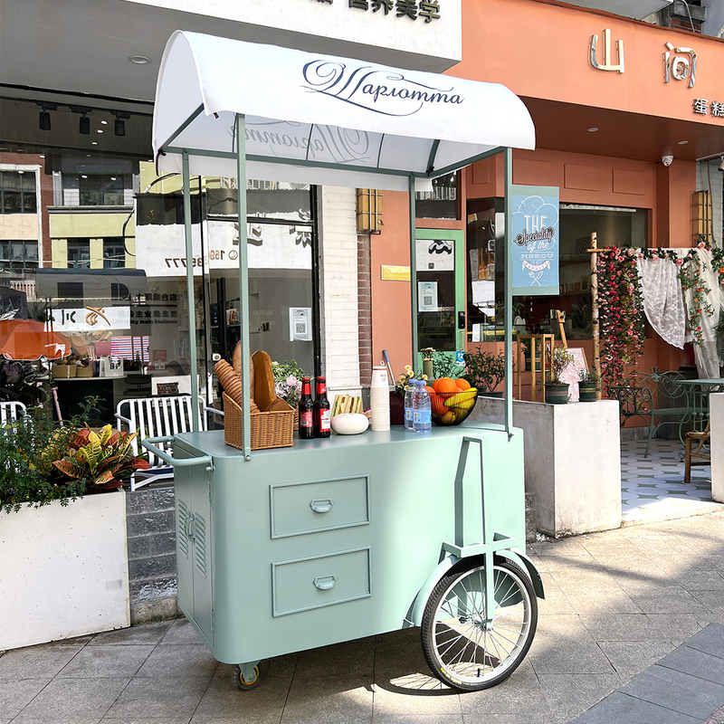 Camioneta de comida Mini carrito hamburguesas Pizza barbacoa comida rápida remolque helado bicicleta bicicleta carrito para la venta